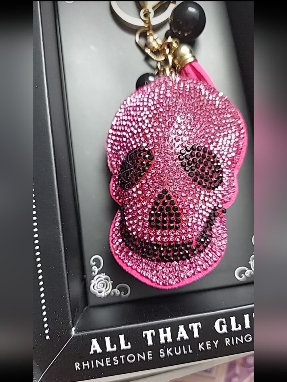 Rhinestone Tassel Key Ring for Purse Handbag Car Decor Skull Black/pink& Gold - Picture 4 of 13